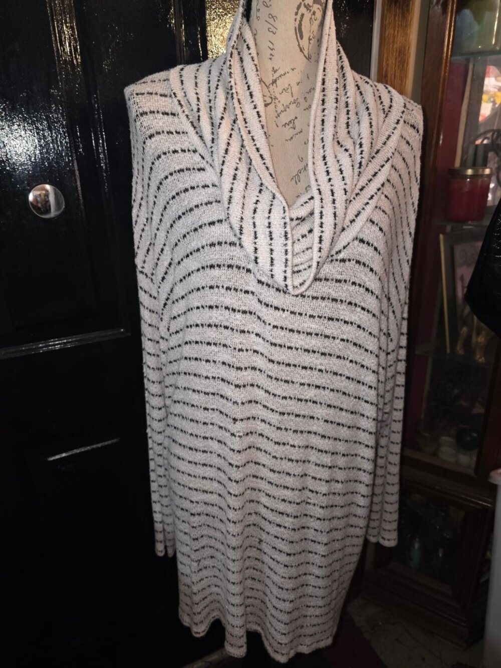 Falls Creek Womens Striped Cowl Neck Sweater 2X Black & White